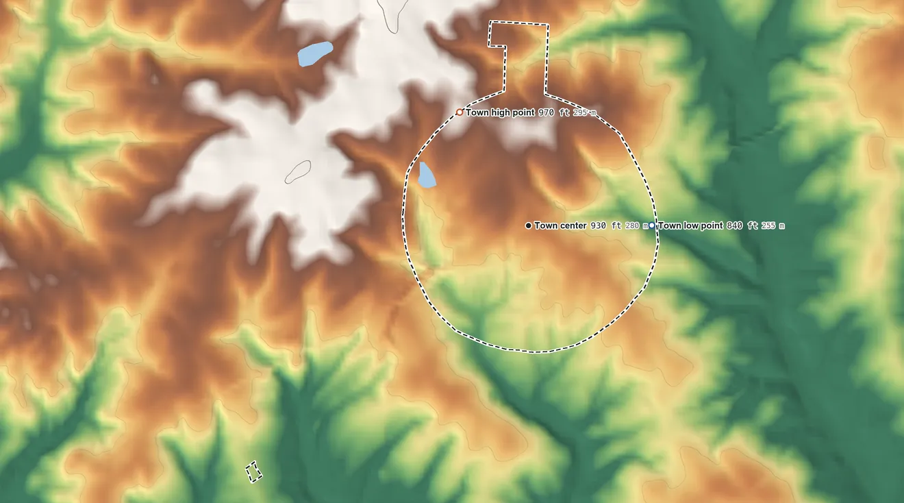Topographic elevation map of Waco, North Carolina, shaded from 840 ft on the east side to 970 ft on the northwest side