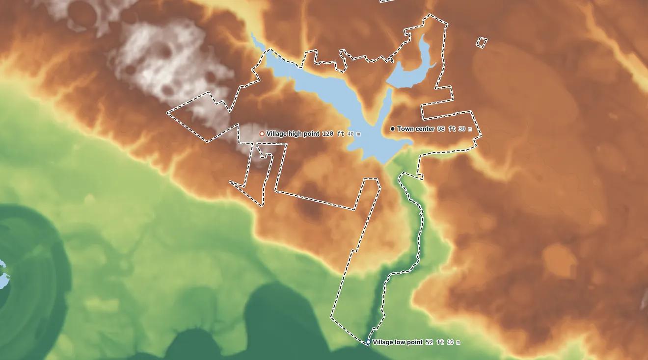 Topographic elevation map of Walnut Creek, North Carolina, shaded from 52 ft on the south side to 120 ft on the west side