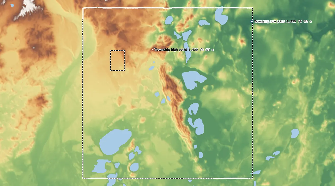 Topographic elevation map of Addie Township, North Dakota, shaded from 1,430 ft on the northeast side to 1,620 ft on the northwest side