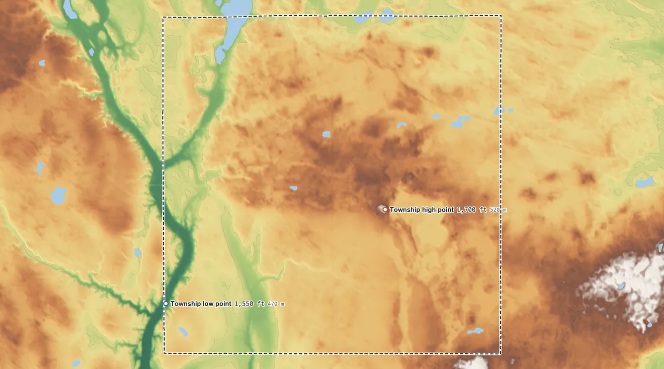 Topographic elevation map of Albert Township, North Dakota, shaded from 1,550 ft on the west side to 1,700 ft near the middle