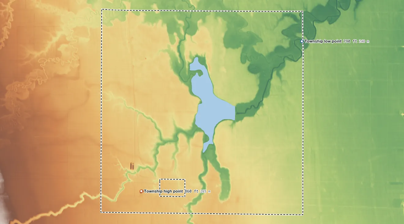 Topographic elevation map of Ardoch Township, North Dakota, shaded from 790 ft on the northeast side to 860 ft on the south side