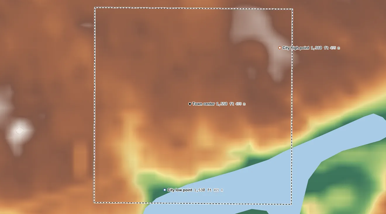 Topographic elevation map of Balta, North Dakota, shaded from 1,530 ft on the south side to 1,560 ft on the northeast side