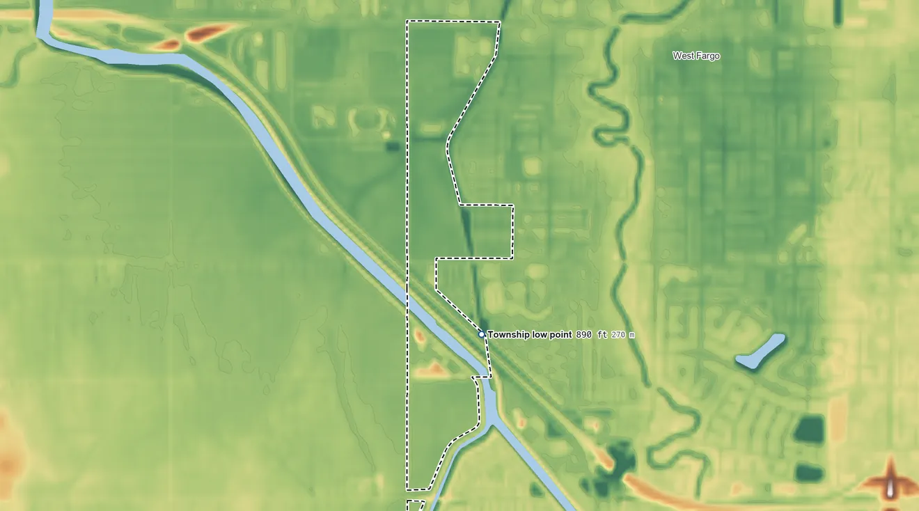 Topographic elevation map of Barnes Township, North Dakota, shaded from 890 ft on the south side to 910 ft on the south side