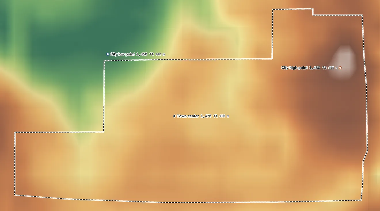 Topographic elevation map of Berlin, North Dakota, shaded from 1,450 ft on the northwest side to 1,480 ft on the east side