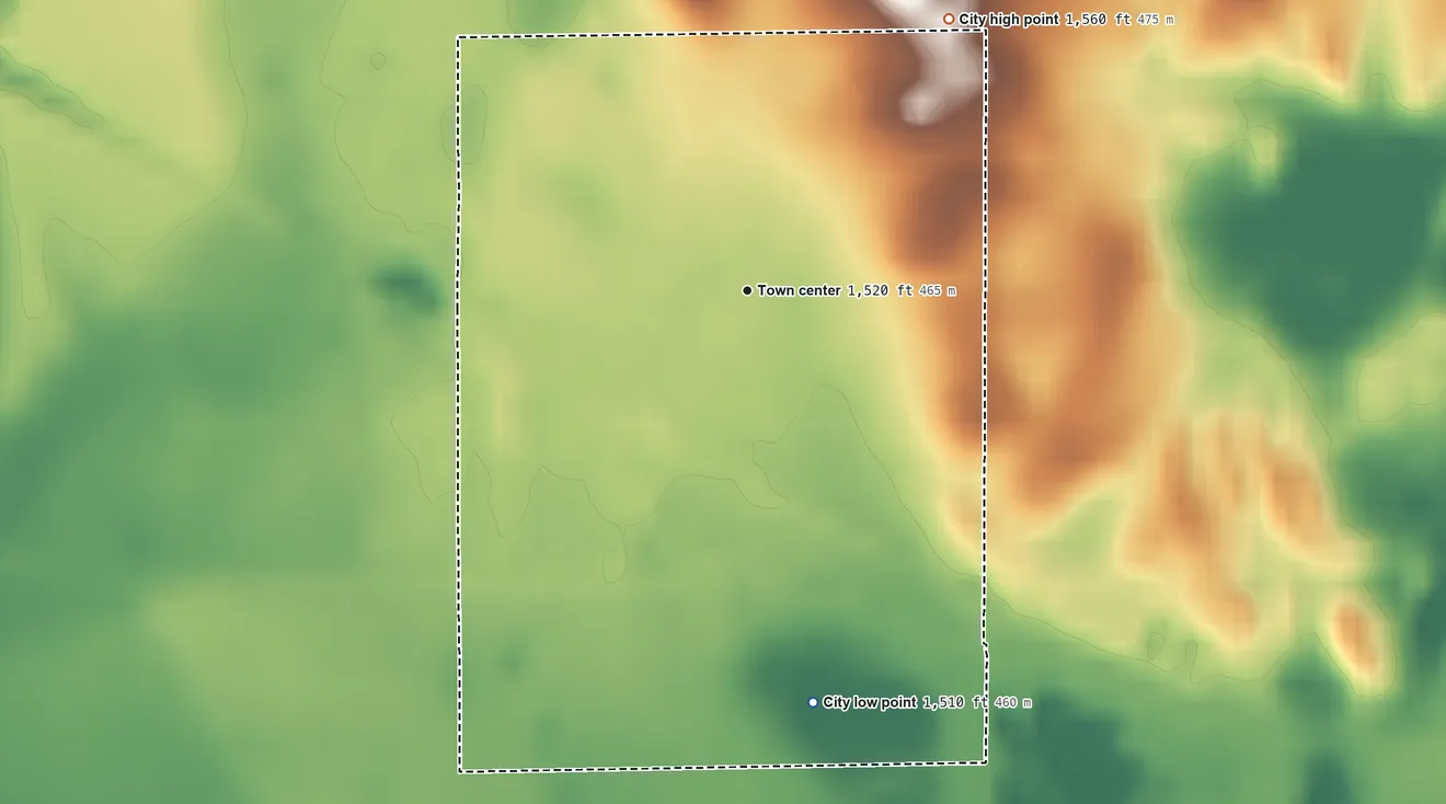 Topographic elevation map of Binford, North Dakota, shaded from 1,510 ft on the south side to 1,560 ft on the northeast side