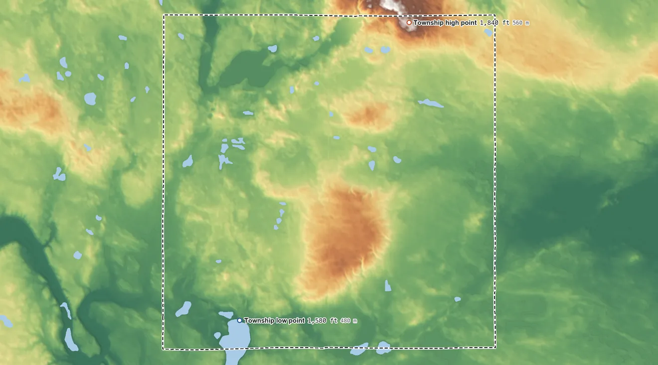 Topographic elevation map of Butte Valley Township, North Dakota, shaded from 1,580 ft on the southwest side to 1,840 ft on the northeast side