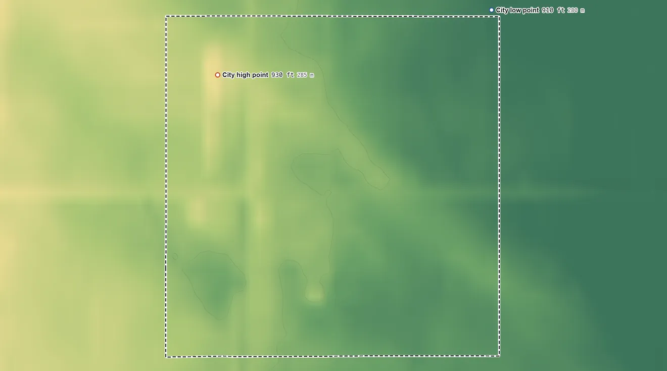 Topographic elevation map of Canton City (Hensel), North Dakota, shaded from 910 ft on the northeast side to 930 ft on the northwest side