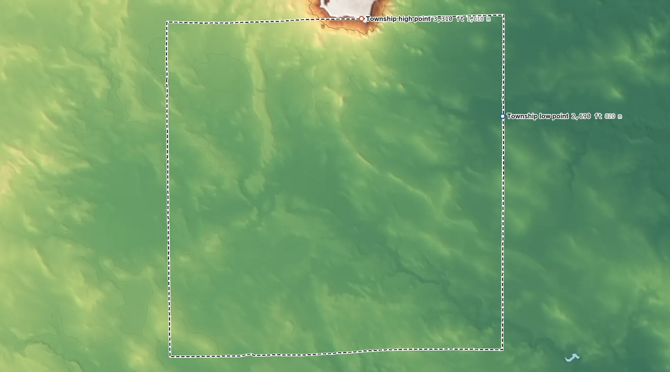 Topographic elevation map of Carroll Township, North Dakota, shaded from 2,690 ft on the east side to 3,310 ft on the north side