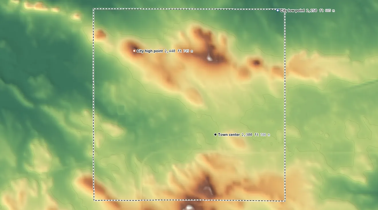 Topographic elevation map of Carson, North Dakota, shaded from 2,250 ft on the northeast side to 2,440 ft on the northwest side