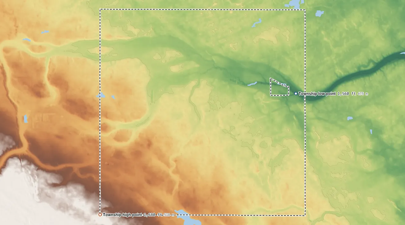 Topographic elevation map of Cathay Township, North Dakota, shaded from 1,560 ft on the east side to 1,680 ft on the southwest side