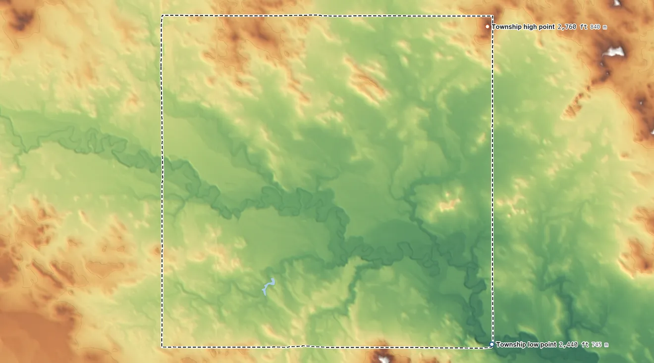 Topographic elevation map of Chandler Township, North Dakota, shaded from 2,440 ft on the southeast side to 2,760 ft on the northeast side
