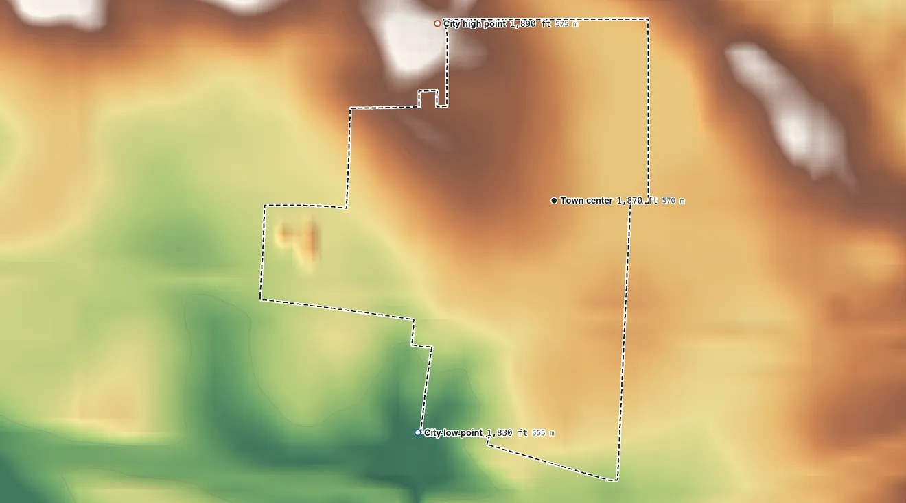 Topographic elevation map of Cleveland, North Dakota, shaded from 1,830 ft on the southwest side to 1,890 ft on the northwest side