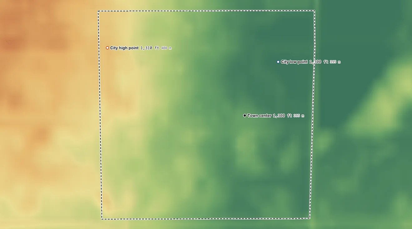 Topographic elevation map of Cogswell, North Dakota, shaded from 1,300 ft on the northeast side to 1,310 ft on the northwest side