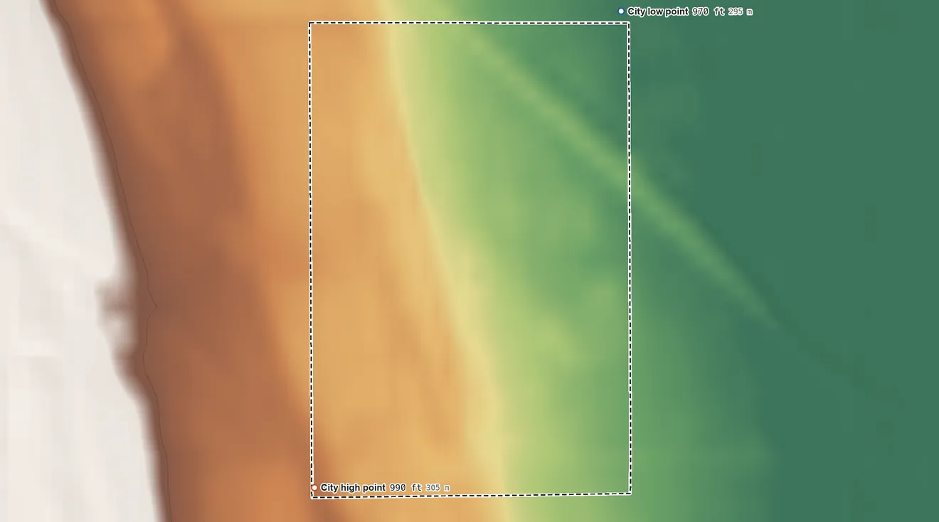 Topographic elevation map of Conway, North Dakota, shaded from 970 ft on the north side to 990 ft on the southwest side