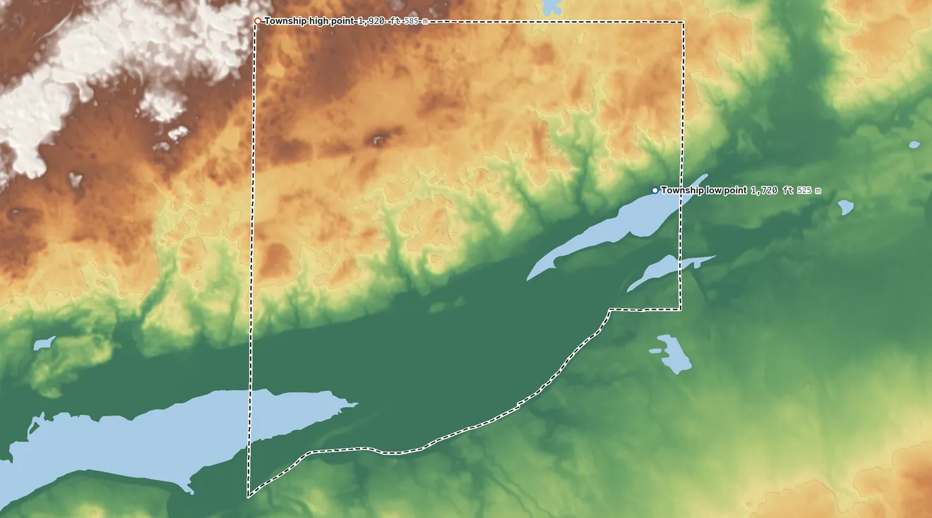 Topographic elevation map of Crown Hill Township, North Dakota, shaded from 1,720 ft on the east side to 1,920 ft on the northwest side