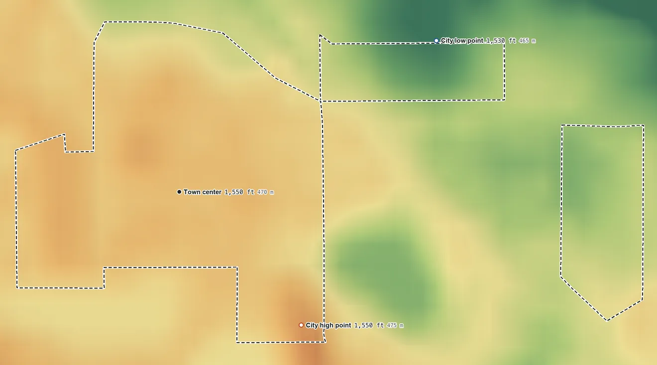 Topographic elevation map of Deering, North Dakota, shaded from 1,530 ft on the northeast side to 1,550 ft on the southeast side