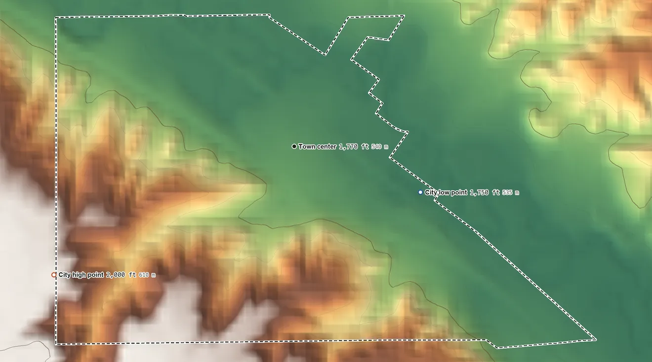 Topographic elevation map of Donnybrook, North Dakota, shaded from 1,750 ft on the east side to 2,000 ft on the southwest side