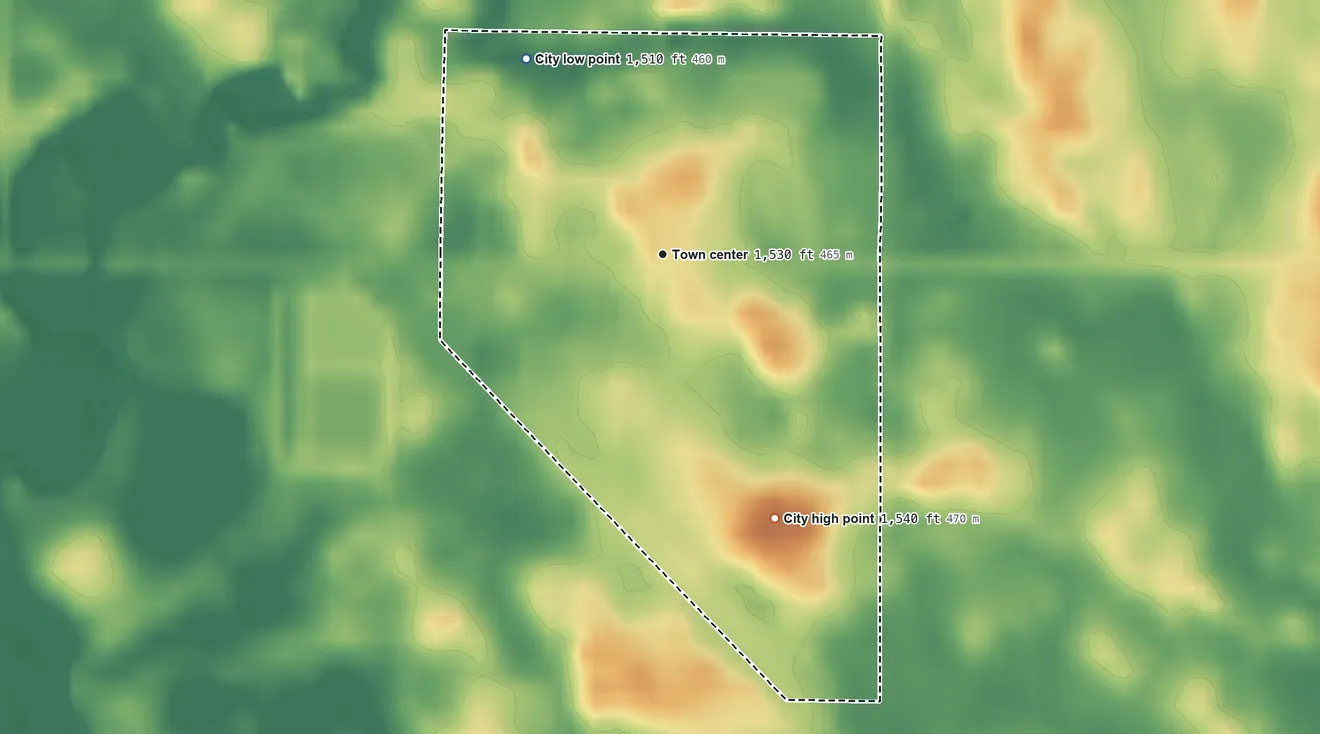 Topographic elevation map of Edmore, North Dakota, shaded from 1,510 ft on the northwest side to 1,540 ft on the southeast side