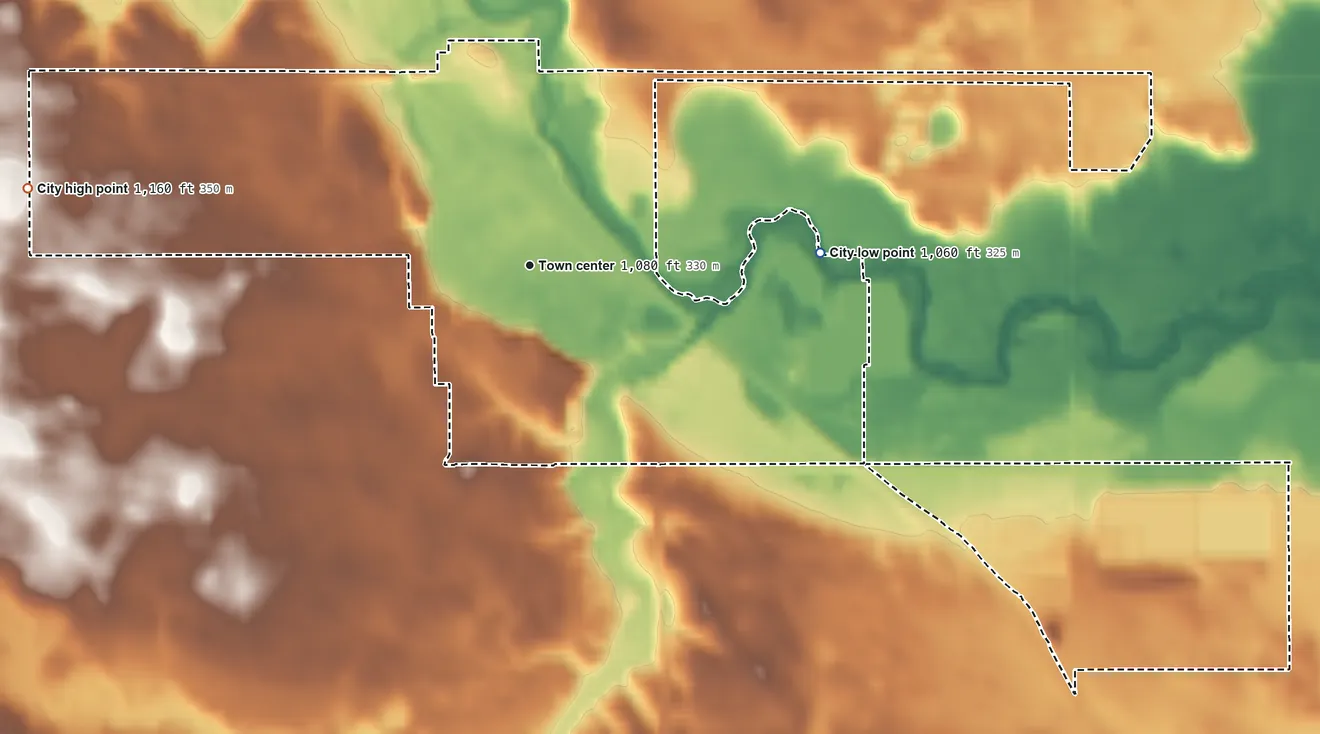 Topographic elevation map of Enderlin, North Dakota, shaded from 1,060 ft on the east side to 1,160 ft on the west side