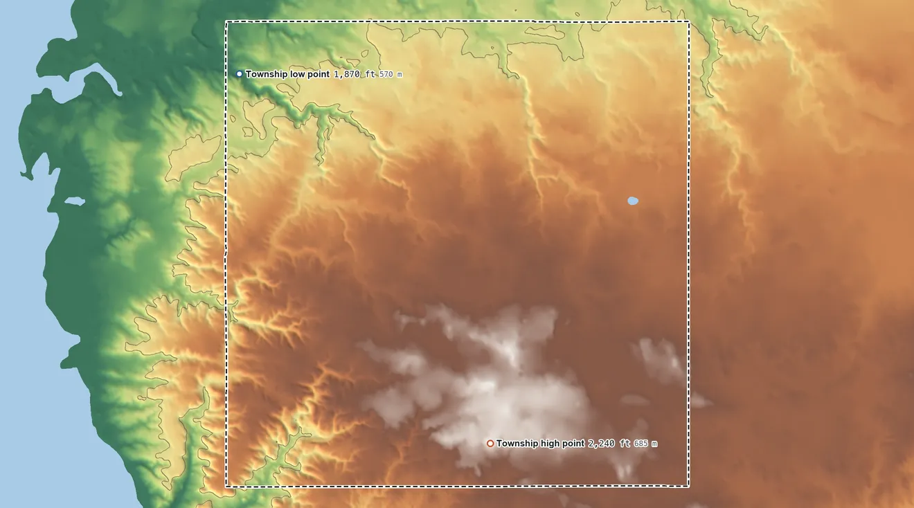 Topographic elevation map of Fertile Township, Mountrail County, North Dakota, shaded from 1,870 ft on the northwest side to 2,240 ft on the south side
