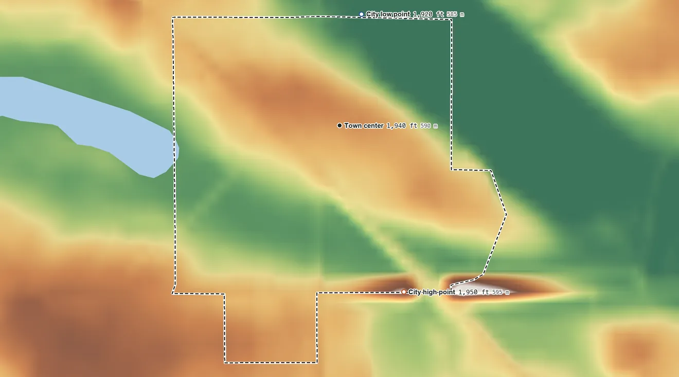 Topographic elevation map of Flaxton, North Dakota, shaded from 1,920 ft on the north side to 1,950 ft on the south side