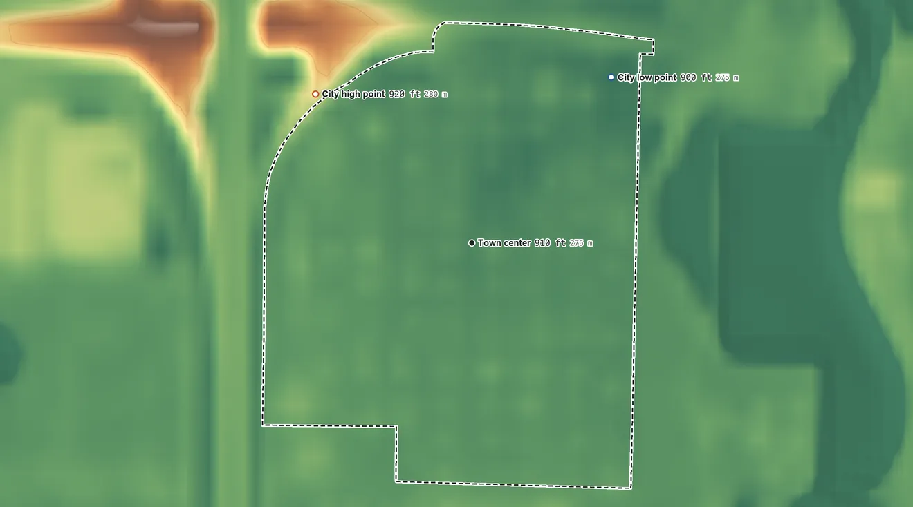 Topographic elevation map of Frontier, North Dakota, shaded from 900 ft on the northeast side to 920 ft on the northwest side