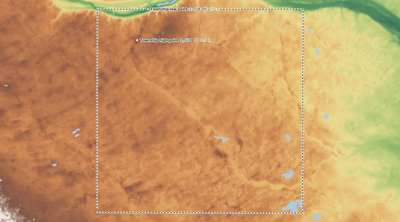Topographic elevation map of Germantown Township, North Dakota, shaded from 1,550 ft on the northwest side to 1,620 ft on the northwest side