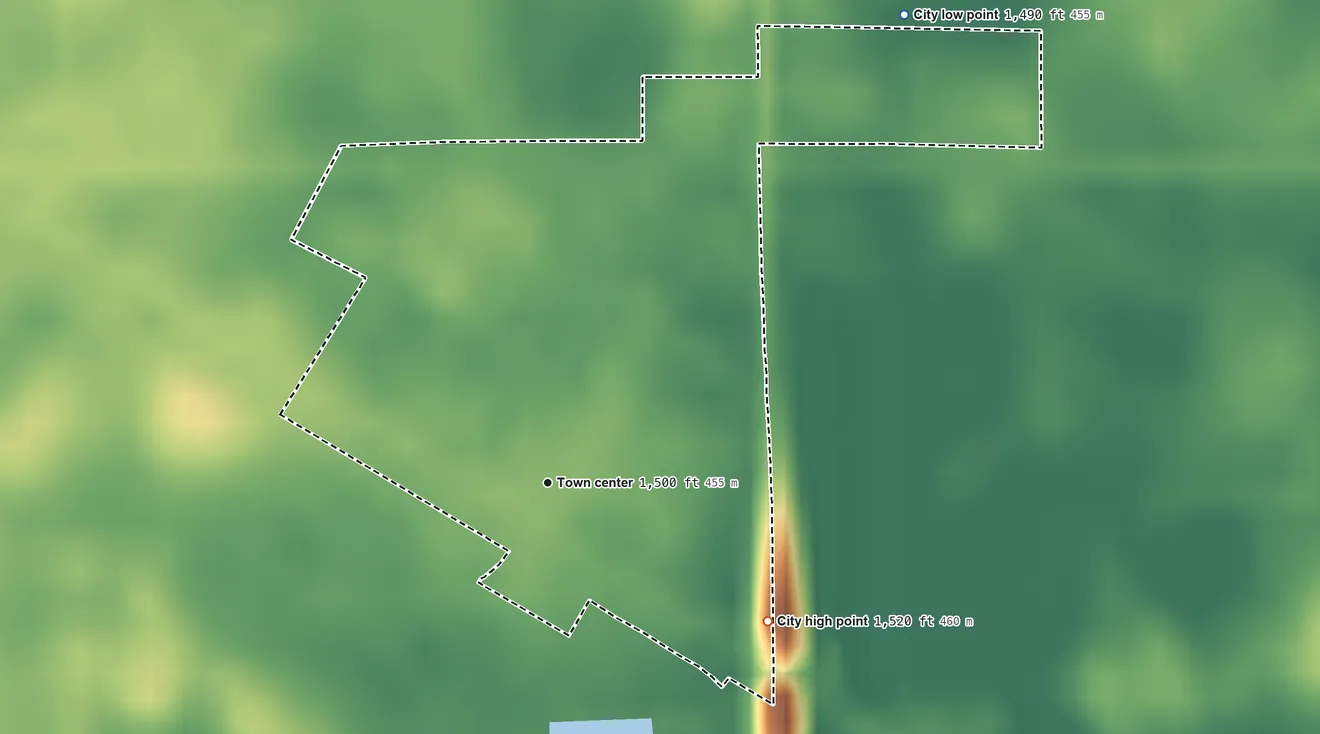 Topographic elevation map of Glenfield, North Dakota, shaded from 1,490 ft on the northeast side to 1,520 ft on the southeast side