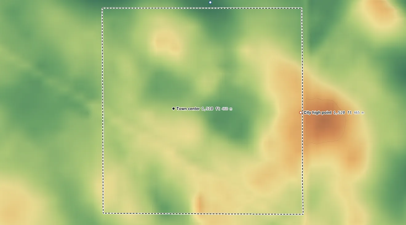 Topographic elevation map of Grace City, North Dakota, shaded from 1,500 ft on the north side to 1,520 ft on the east side