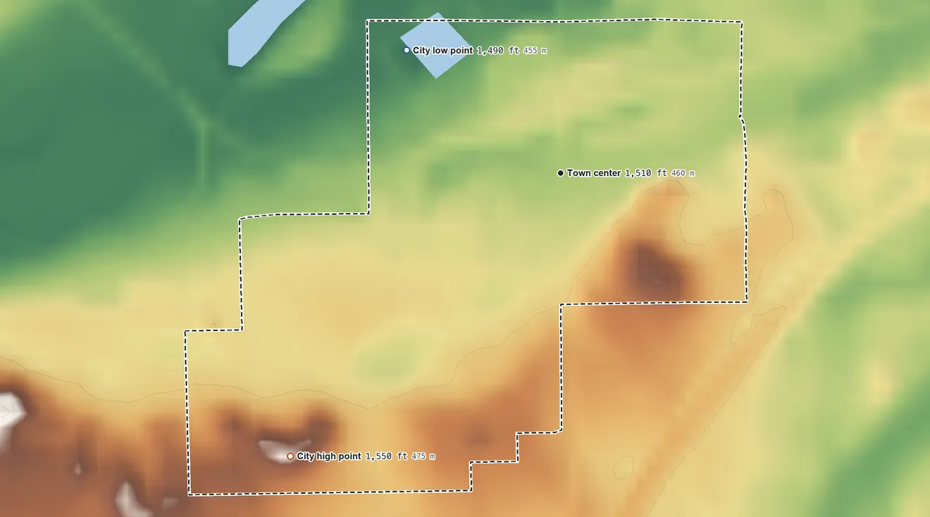 Topographic elevation map of Granville, North Dakota, shaded from 1,490 ft on the northwest side to 1,550 ft on the southwest side