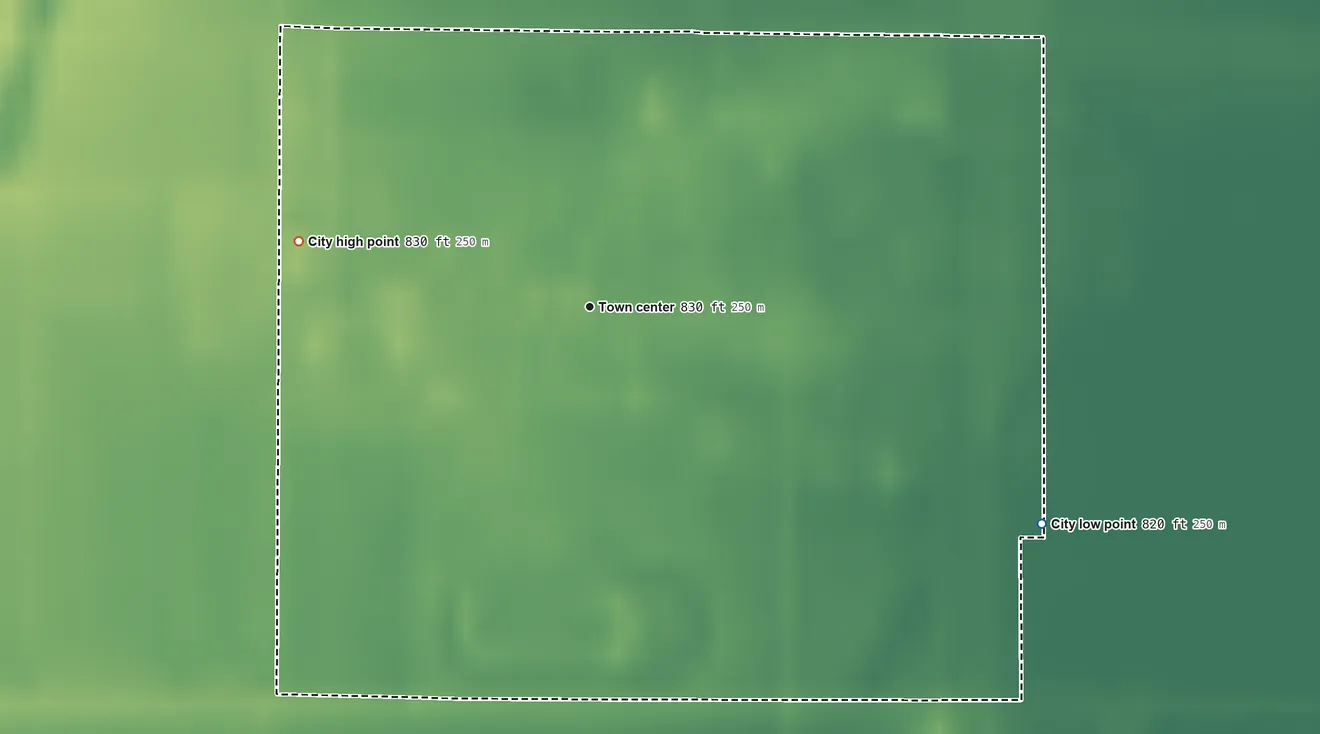 Topographic elevation map of Hamilton, North Dakota, shaded from 820 ft on the southeast side to 830 ft on the west side