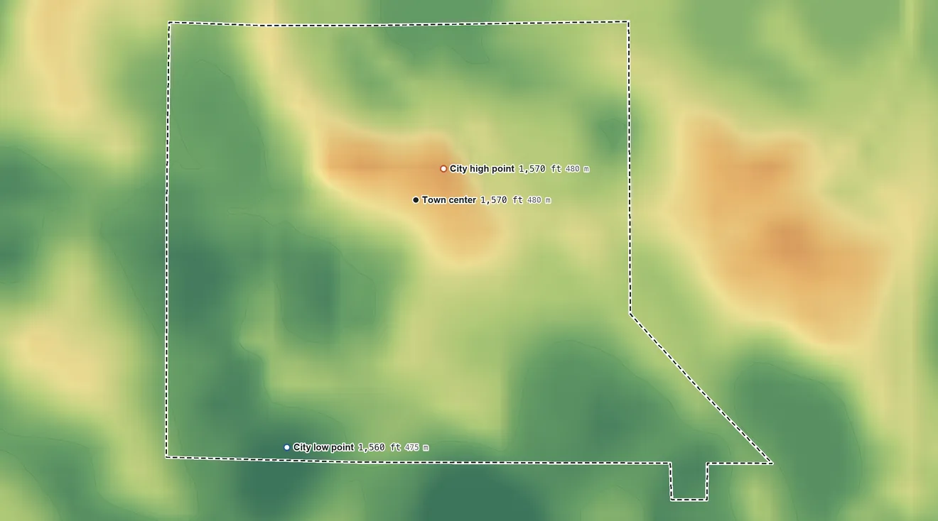Topographic elevation map of Hampden, North Dakota, shaded from 1,560 ft on the southwest side to 1,570 ft near the middle