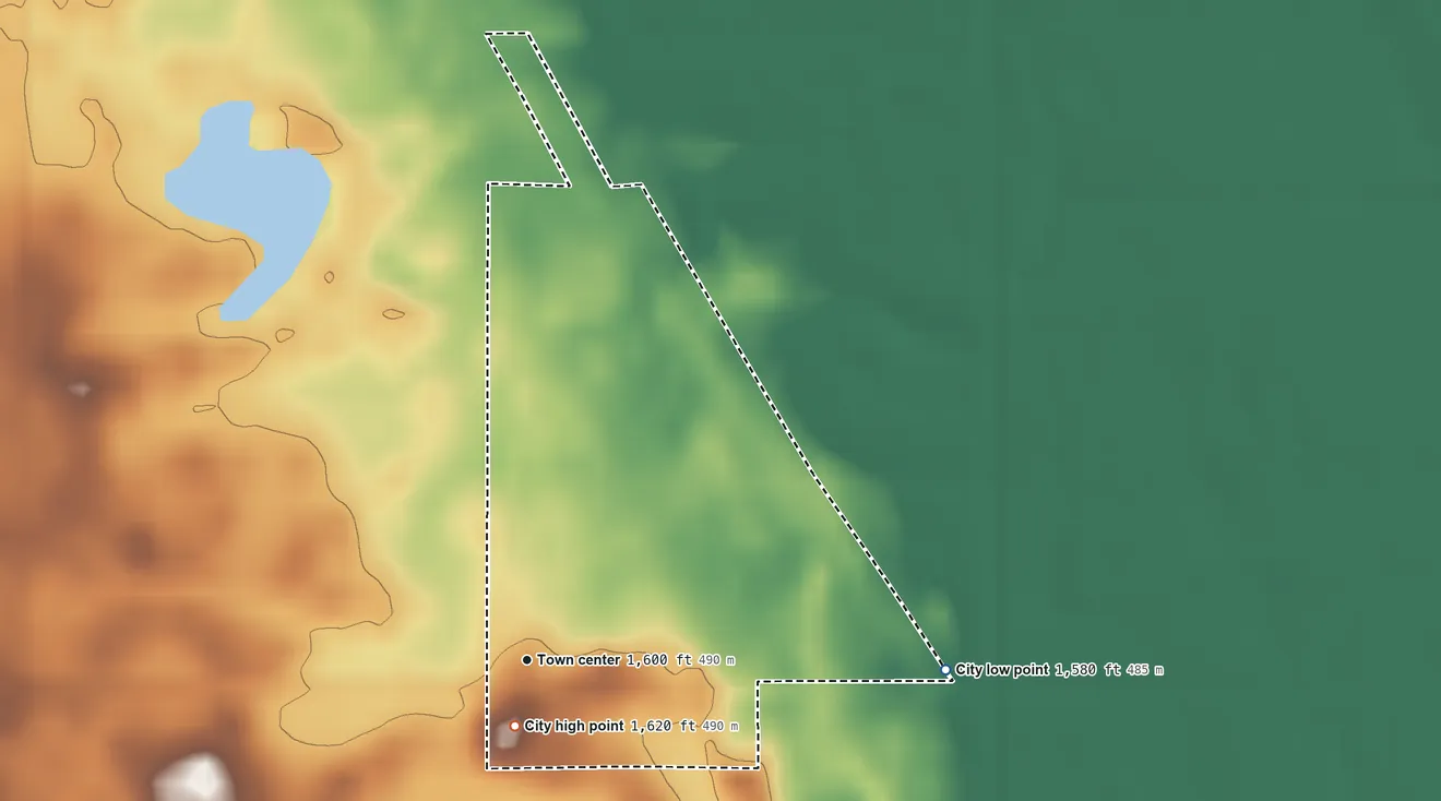 Topographic elevation map of Hansboro, North Dakota, shaded from 1,580 ft on the east side to 1,620 ft near the middle