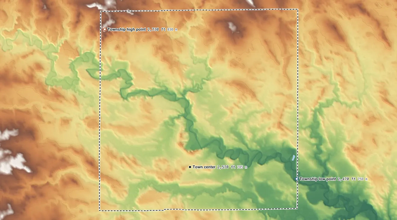 Topographic elevation map of Havelock Township, North Dakota, shaded from 2,470 ft on the east side to 2,730 ft on the northwest side