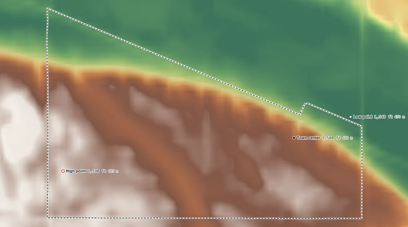 Topographic elevation map of Heimdal, North Dakota, shaded from 1,540 ft on the east side to 1,590 ft on the west side