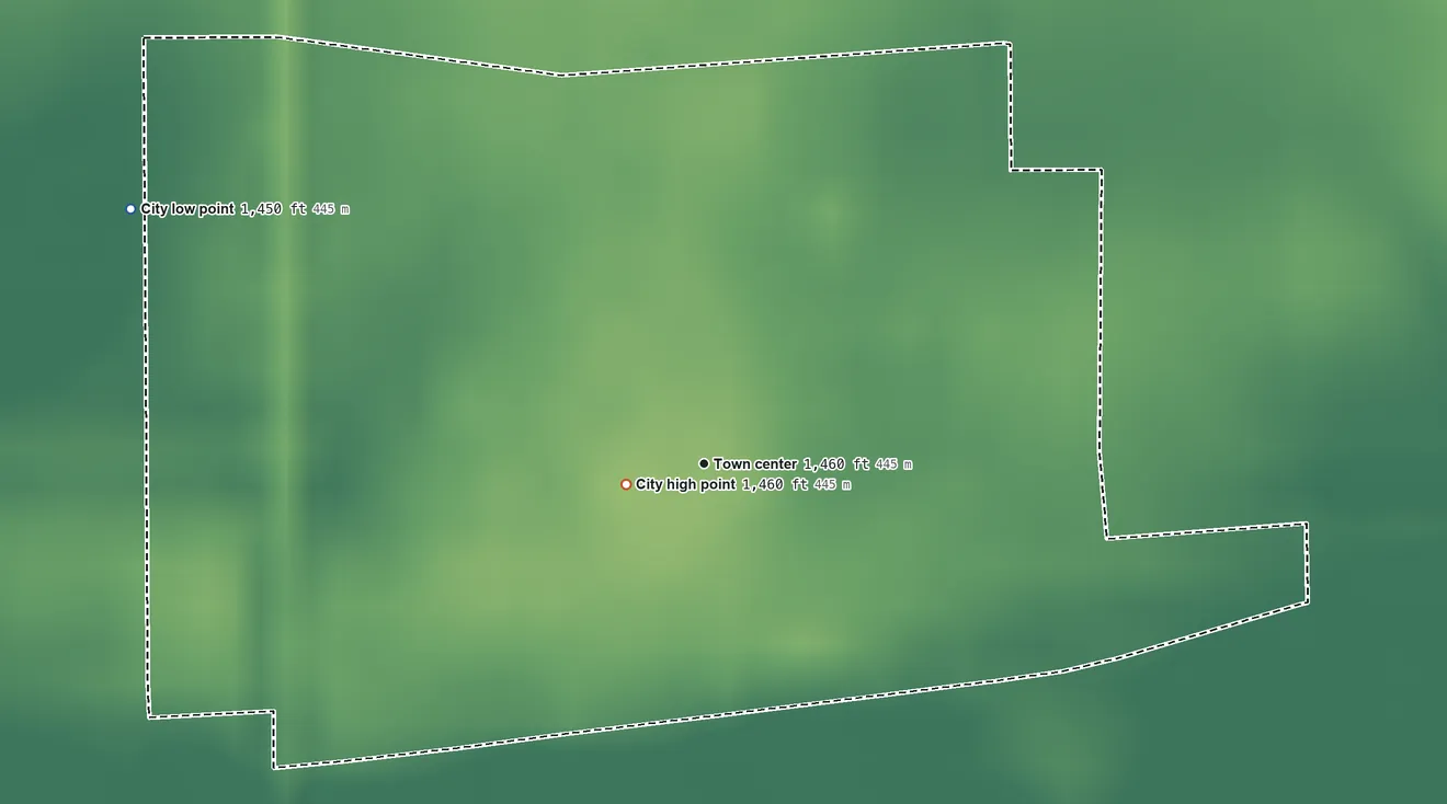 Topographic elevation map of Kramer, North Dakota, shaded from 1,450 ft on the northwest side to 1,460 ft near the middle