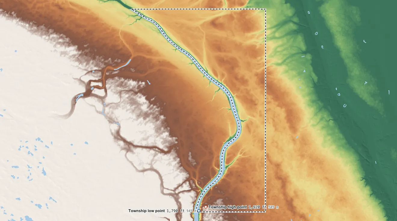 Topographic elevation map of Lakeview Township, North Dakota, shaded from 1,790 ft on the southwest side to 1,920 ft on the southwest side