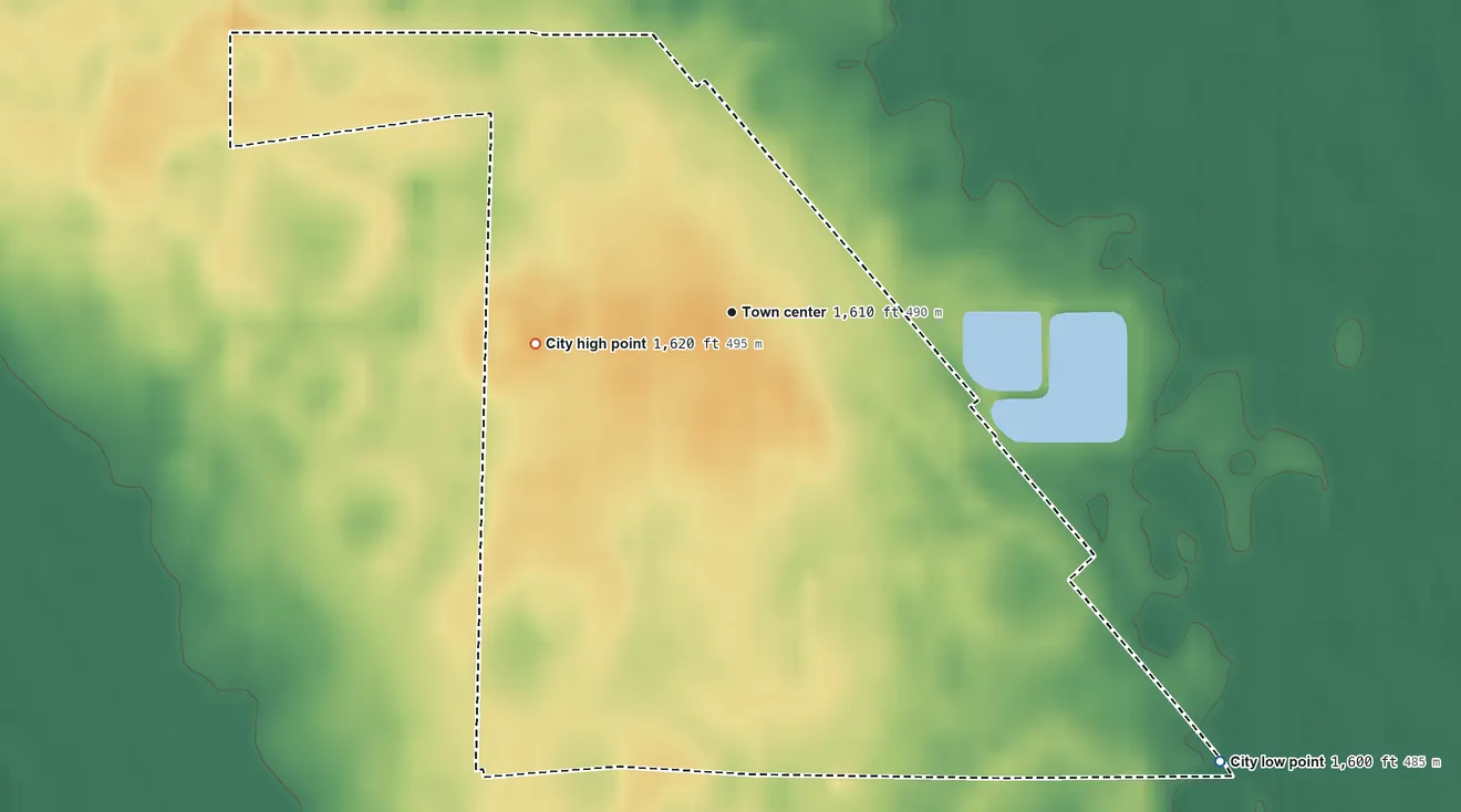 Topographic elevation map of Lansford, North Dakota, shaded from 1,600 ft on the southeast side to 1,620 ft on the west side