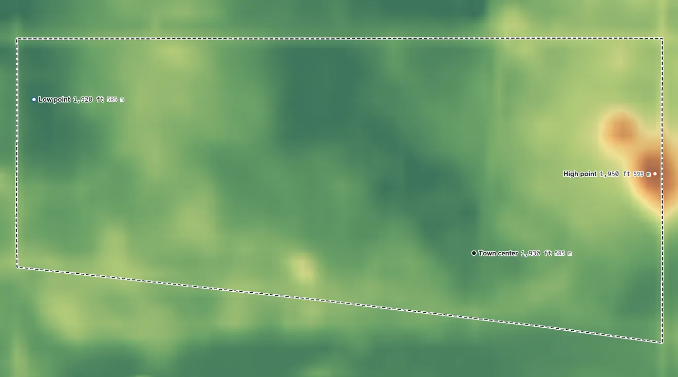 Topographic elevation map of Larson, North Dakota, shaded from 1,920 ft on the west side to 1,950 ft on the northeast side