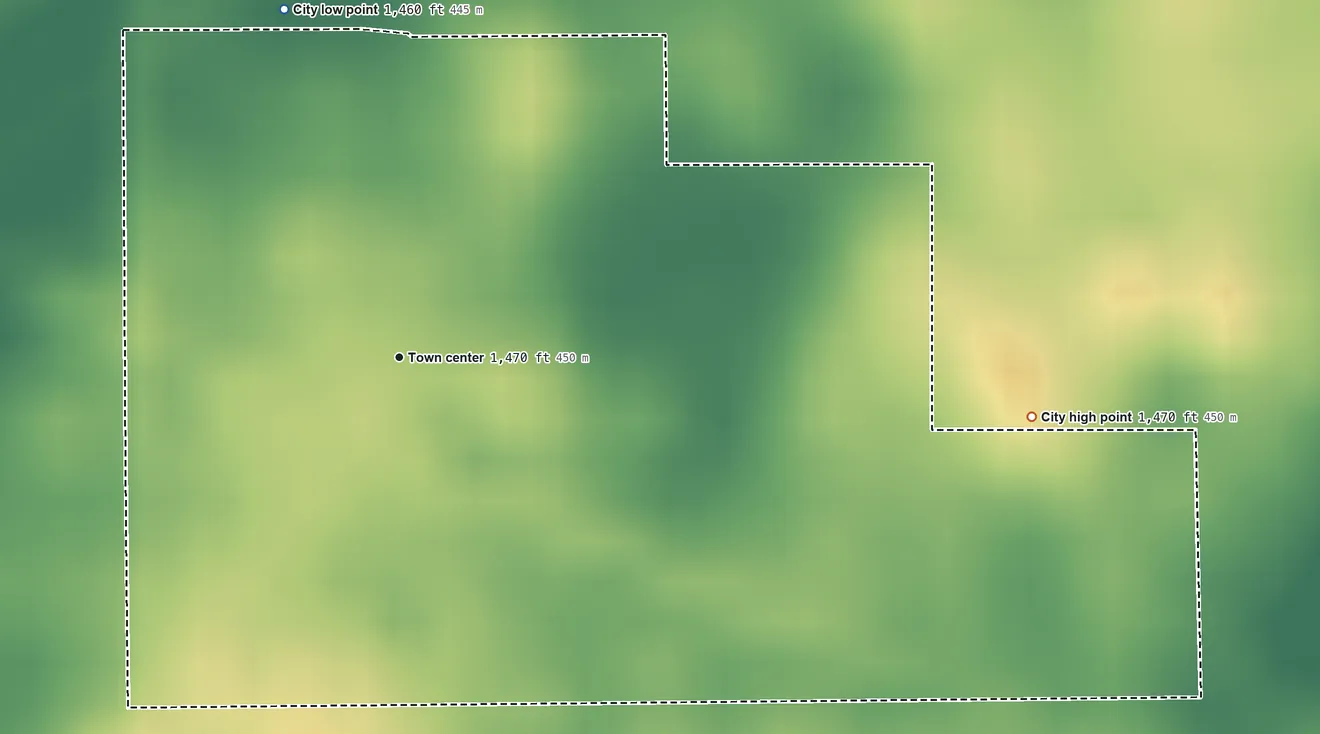 Topographic elevation map of Leal, North Dakota, shaded from 1,460 ft on the north side to 1,470 ft on the east side