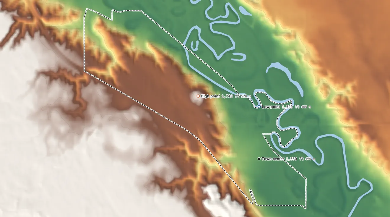 Topographic elevation map of Logan, North Dakota, shaded from 1,520 ft on the north side to 1,710 ft on the northwest side