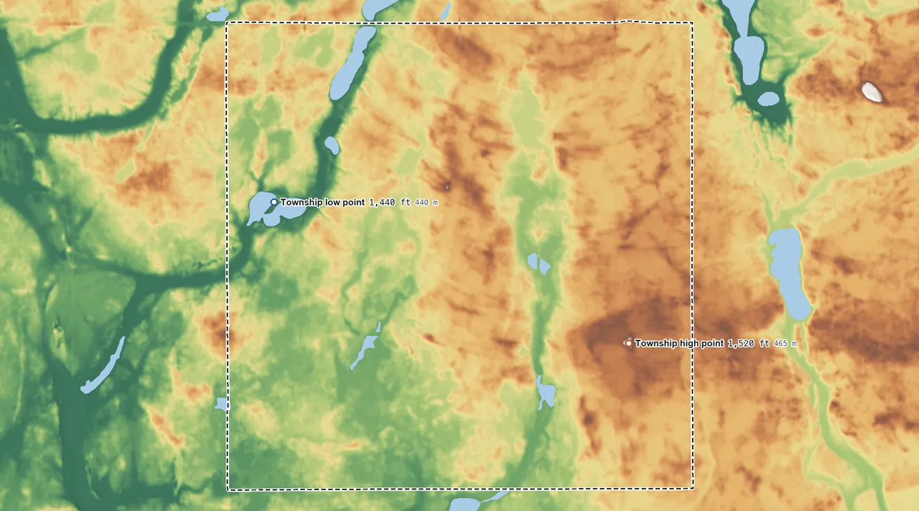 Topographic elevation map of Mansfield Township, North Dakota, shaded from 1,440 ft on the west side to 1,520 ft on the southeast side