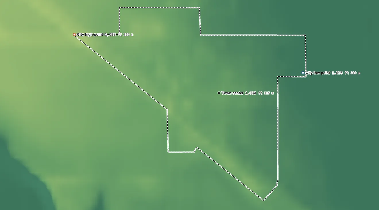 Topographic elevation map of Mantador, North Dakota, shaded from 1,020 ft on the east side to 1,030 ft on the west side