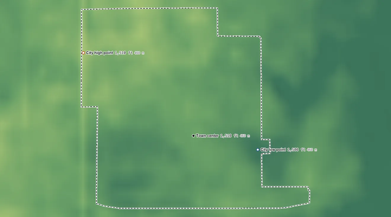 Topographic elevation map of Maxbass, North Dakota, shaded from 1,500 ft on the east side to 1,510 ft on the northwest side