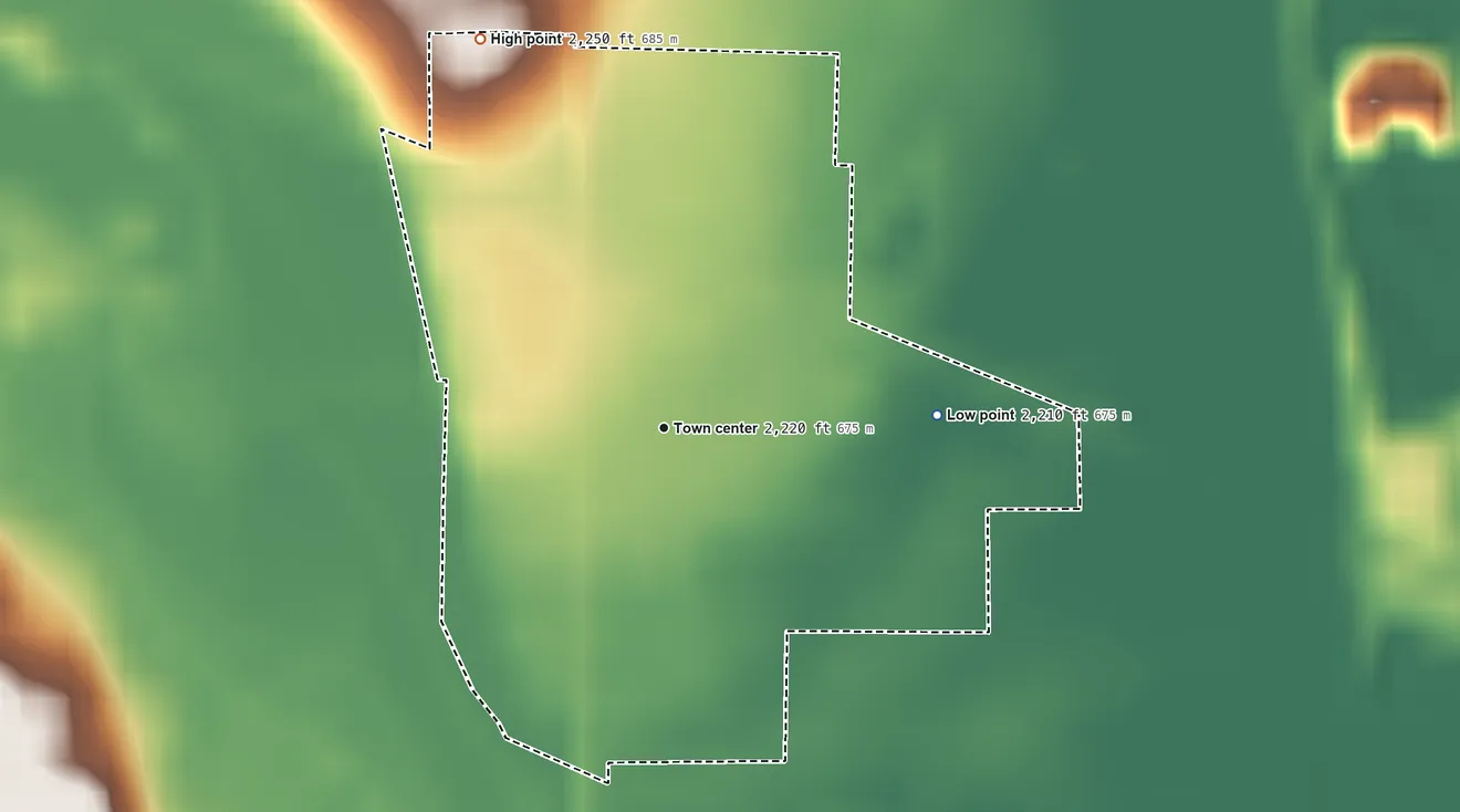 Topographic elevation map of McGregor, North Dakota, shaded from 2,210 ft on the east side to 2,250 ft on the northwest side