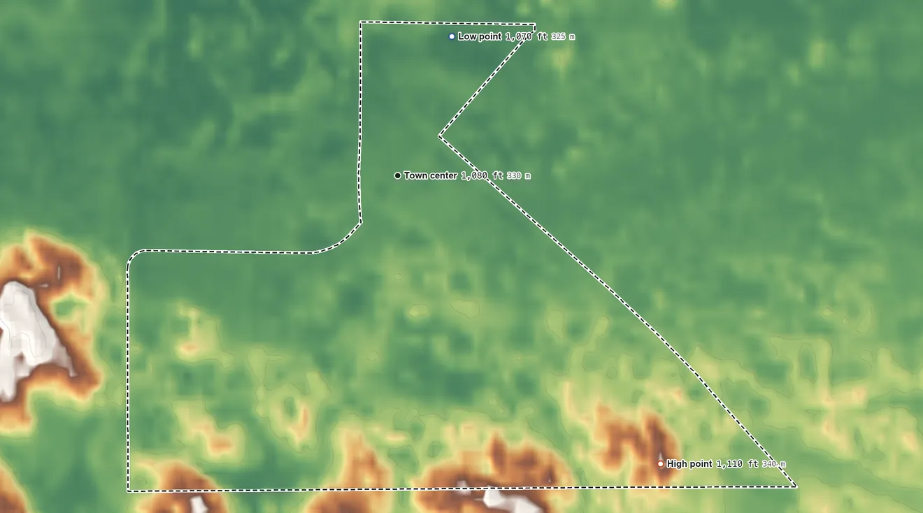 Topographic elevation map of McLeod, North Dakota, shaded from 1,070 ft on the north side to 1,110 ft on the southeast side