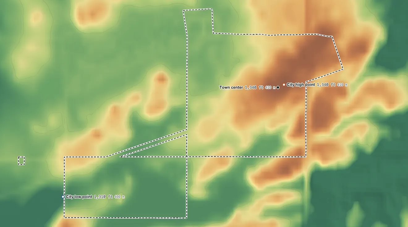 Topographic elevation map of Nome, North Dakota, shaded from 1,310 ft on the southwest side to 1,340 ft near the middle