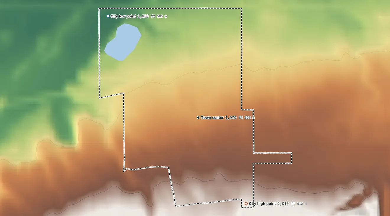 Topographic elevation map of Noonan, North Dakota, shaded from 1,930 ft on the northwest side to 2,010 ft on the southeast side