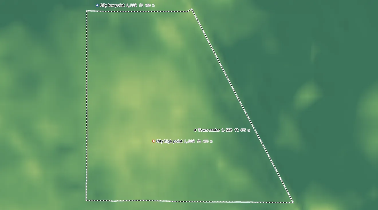 Topographic elevation map of Pingree, North Dakota, shaded from 1,550 ft on the northwest side to 1,560 ft on the west side