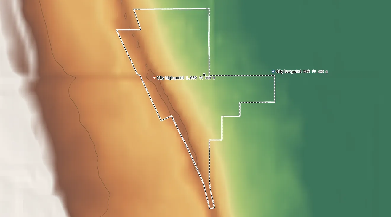 Topographic elevation map of Pisek, North Dakota, shaded from 980 ft on the east side to 1,000 ft on the west side